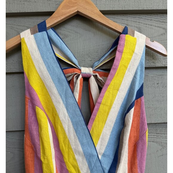 Gilli Striped Linen Blend Tie Back Midi Dress S - Picture 6 of 6